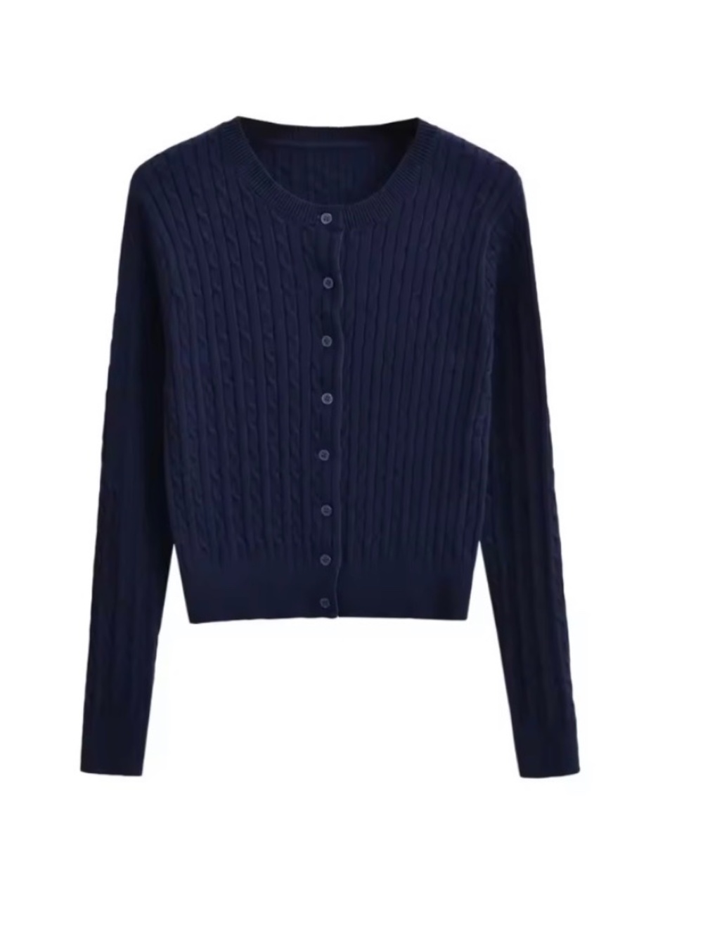 Cable Knit Navy Cardigan Small Women Crewneck Long Sleeve
